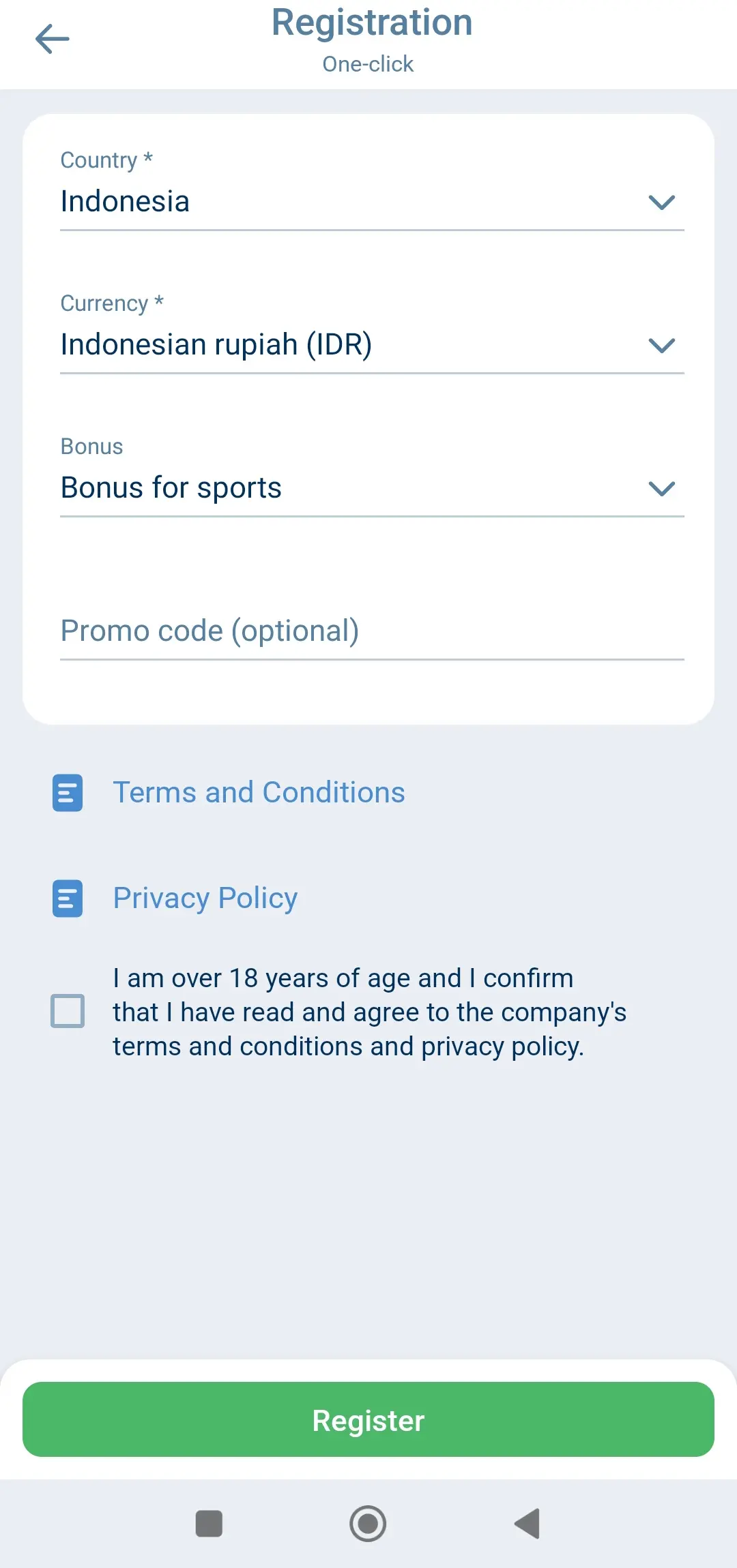 1xBet Registration One-click